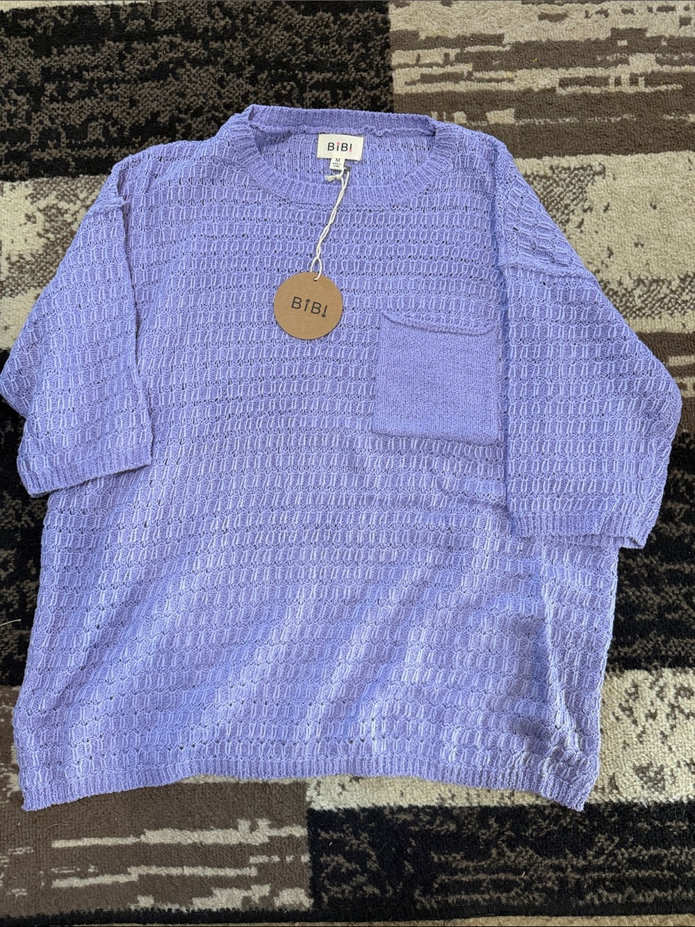 BiBi Lavender Crewneck Knit Sweater with Chest Pocket